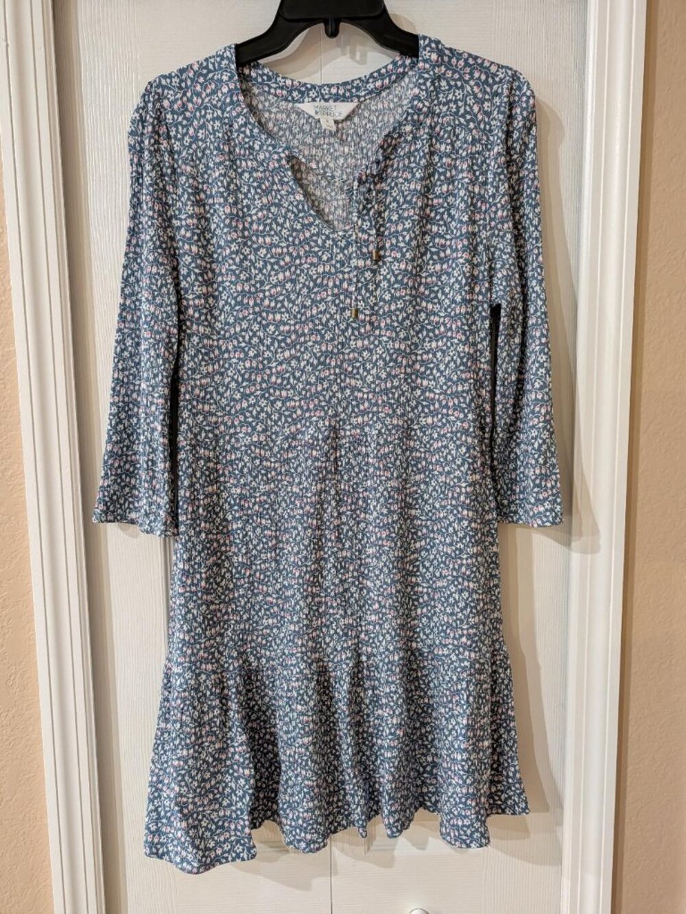 Market & Spruce Womens Blue Floral Print Dress Knee Length Pockets Size Medium